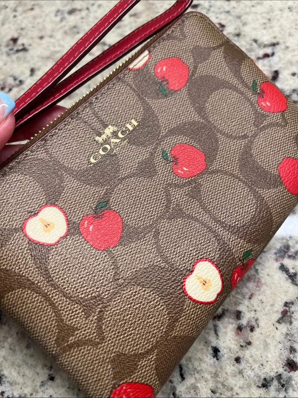 Coach Signature Print with Apples Wristlet NWOT